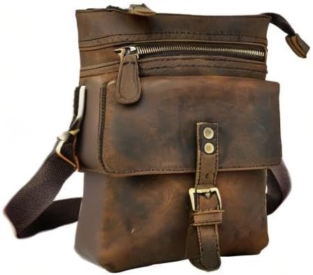 Le'aokuu Mens Genuine Leather Small Messenger Shoulder Satchel Phone Pouch Belt Waist Bag Pack