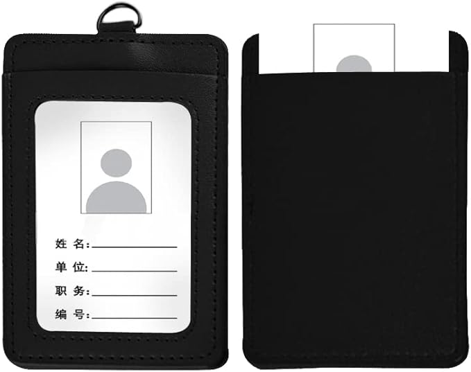 2 Pieces PU-Leather Badge Holder Vertical ID Badge Holder PU-Leather ID Card Holder Waterproof-Splash Work Name Credit Card Case for Office ID, Black