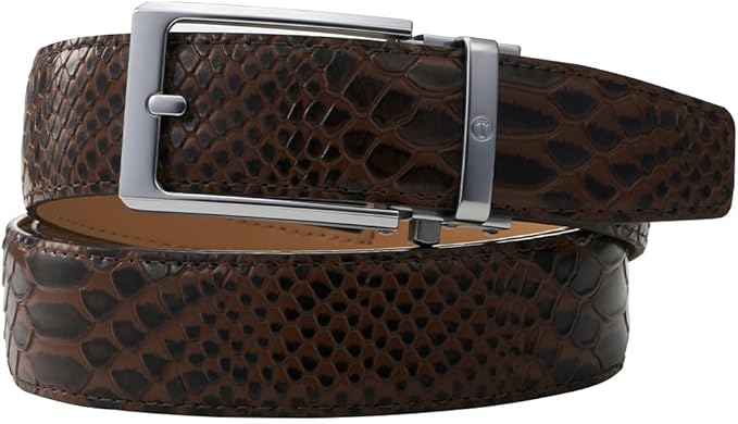 Tonywell Men's Ratchets Belt, Crocodile Embossed Texture, 1-3/8 Wide, Alligator Brown