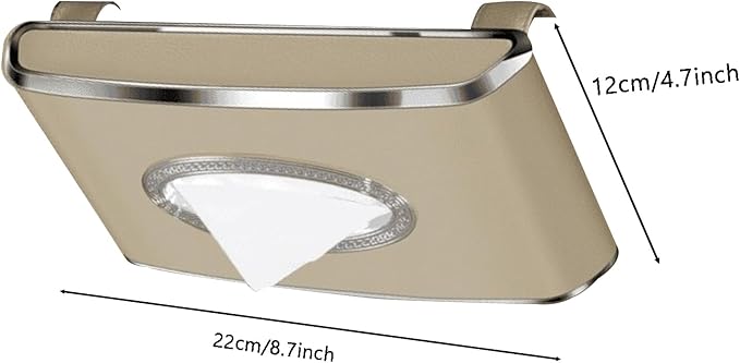 Leather Car Tissue Box for Car Interior, Multi-Function Tissue Holder with Visor Clip, Armrest & Back Seat Napkin Organizer, Vehicle Tissue Dispenser Accessories (Beige Hanging)