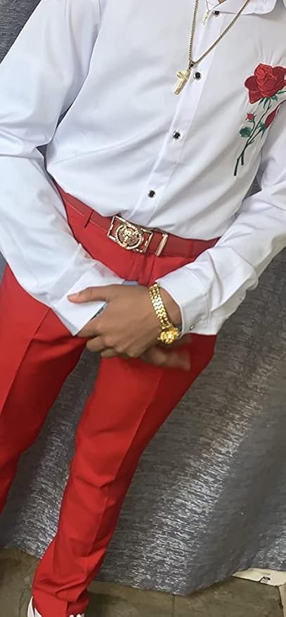 Luxury Men's Belts Red Leather Wolf Head Buckle 1.38 inch Width Used for Mens Dress Casual Adjustable Belt