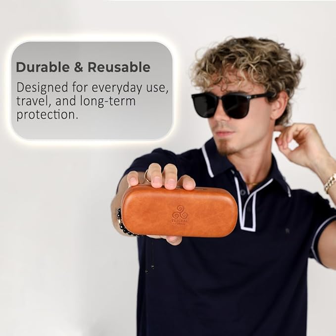 Rounded Rectangle Glasses Case – Hard Shell PU Leather Eyewear Case with Soft Lining & Magnetic Closure