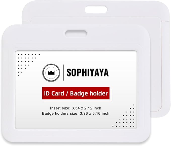 2 Pack Sliding Horizontal Badge Holder Hard Plastic Key Card Work Badge Sleeve for Office School Factory Teacher Student (White)