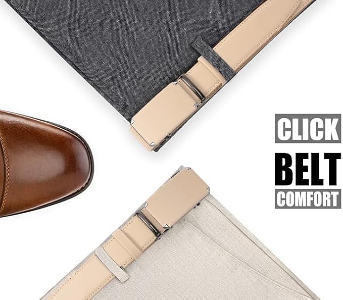 GAEKEAO Ratchet Belts for Men Dress Casual 1 3/12" Adjustable Genuine Leather Slide Buckle Designer Belt with Box Trim to Fit