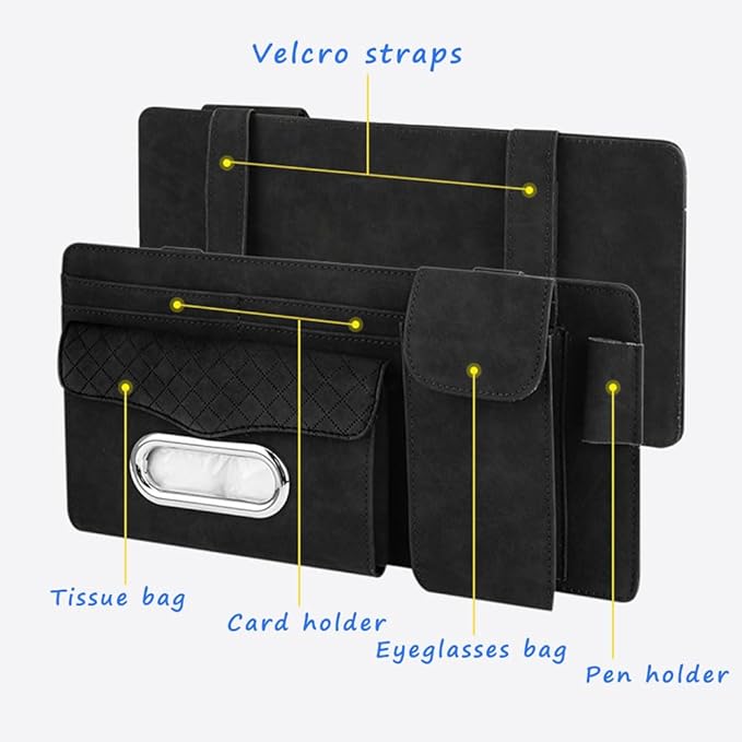 Car Sun Visor Organizer for Lexus LC 2017–2025 2026 Z100,Multi-Pocket Auto Visor Storage Pouch with Tissue Holder,Eyeglass Case,Card Slots & Pen Holder,Sun Visor Organizer