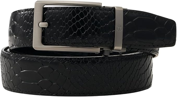 Tonywell Men's Ratchets Belt, Crocodile Embossed Texture, 1-3/8 Wide, Alligator Brown