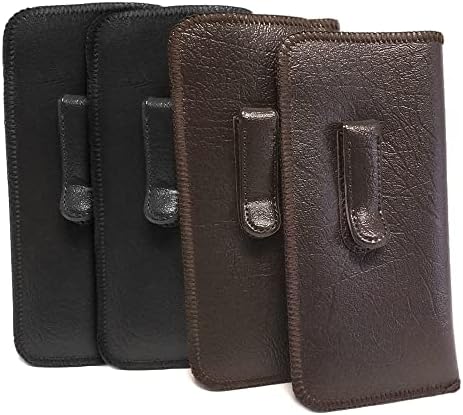 Calabria Soft Slip-In Glasses Case with Pocket Metal Clip Black for Men/Women Synthetic Leather Felt Lining 6.5"x3"