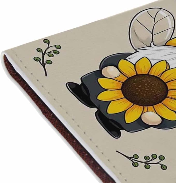 Bee Gnome Passport Holder for Travel Sunflower Leaf Love PU Leather Passport Cover Wallet Cute Passport Card Holder for Women and Men