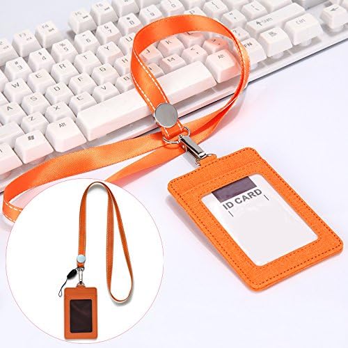 AMUU Orange Cruise Lanyards with PU Leather Vertical ID Badges Holder and Black Retractable Badge Reel,for Office,id Badges,Keys,Kid, Women,Men,USB Pack of 1