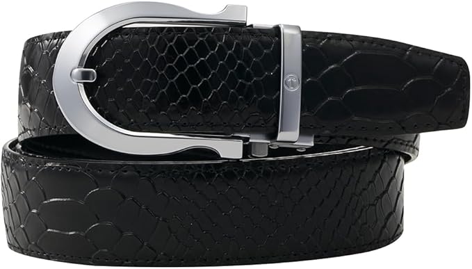 Tonywell Men's Ratchets Belt, Crocodile Embossed Texture, 1-3/8 Wide, Alligator Brown