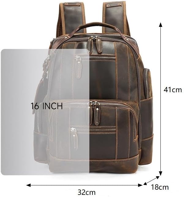 Vintage Genuine Leather 15.6" Laptop Backpack For Men Cowhide Hiking Camping Rucksack Business Travel Daypacks