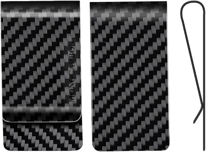 MONOCARBON Carbon-Fiber-Money-Clip-for-Men, Minimalist-Money-Holder for Cash, High Elastic Carbon-Fiber-Wallet, Slim and Durable