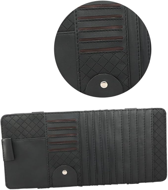Multi-Functional Sun Visor Leather Organizer Bag Slot for Car CD Pen Card Storage Holder Black Convenient Vehicle Visor Storage Pouch for Cars and Suvs