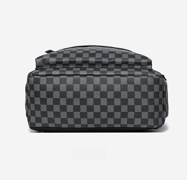 Retro men's business plaid backpack can hold a 15.6-inch laptop, women's stylish travel waterproof leather backpack. (black-17.3-inch)