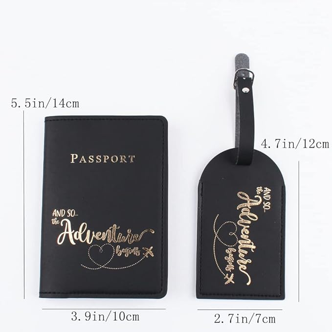 Belsmi Passport and Luggage Tags Set Travel Suitcase Tag (Black Pink)