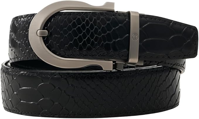 Tonywell Men's Ratchets Belt, Crocodile Embossed Texture, 1-3/8 Wide, Alligator Brown