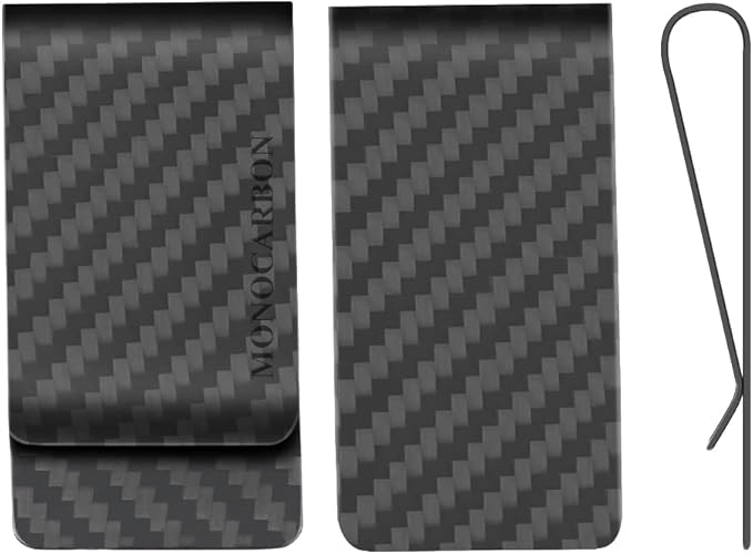 MONOCARBON Carbon-Fiber-Money-Clip-for-Men, Minimalist-Money-Holder for Cash, High Elastic Carbon-Fiber-Wallet, Slim and Durable