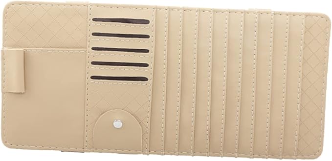 FAVOMOTO 2pcs Multi-Functional Sun Visor Leather Organizer Bag Slot for Car Beige Stylish Storage for Pens Cards Booklets Convenient Auto Accessory for Vehicle Interior