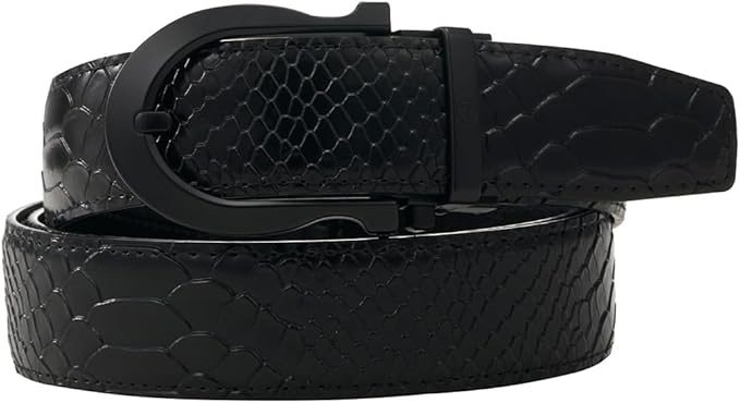 Tonywell Men's Ratchets Belt, Crocodile Embossed Texture, 1-3/8 Wide, Alligator Brown