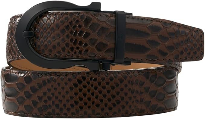 Tonywell Men's Ratchets Belt, Crocodile Embossed Texture, 1-3/8 Wide, Alligator Brown
