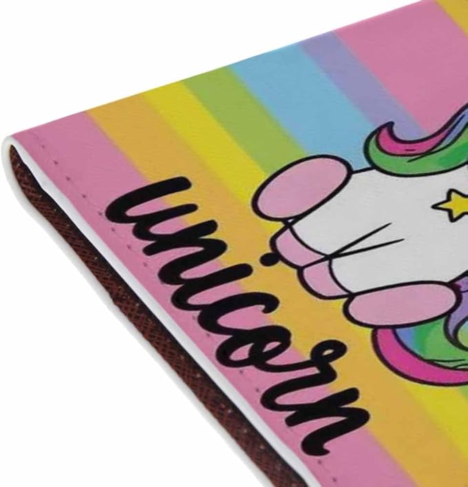 Rainbow Unicorn Passport Holder for Travel Colorful Stripes PU Leather Passport Cover Wallet Cute Passport Card Holder for Women and Men
