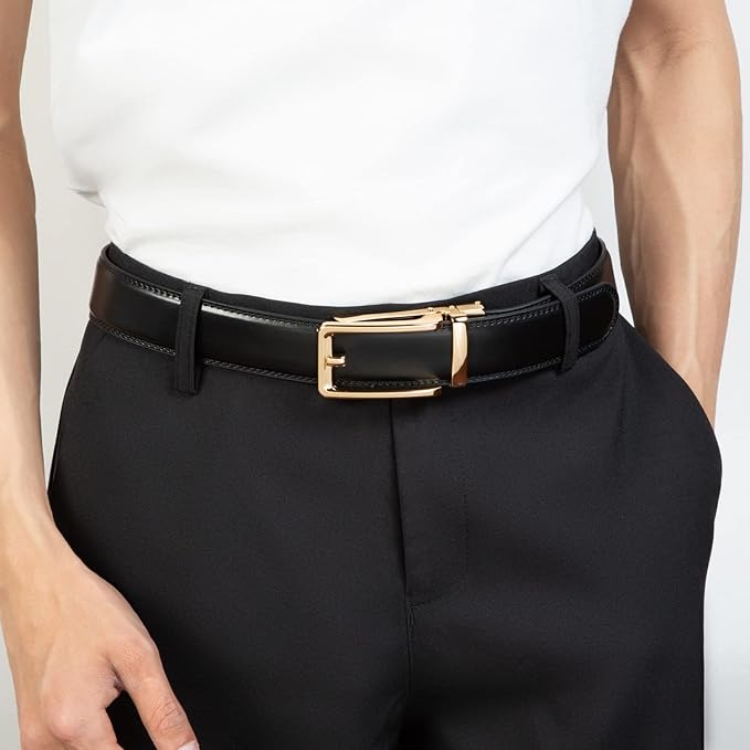 Founders & C Men's Leather Ratchet Comfort Click Belt Dress with Slide Buckle -Adjustable Trim to Fit