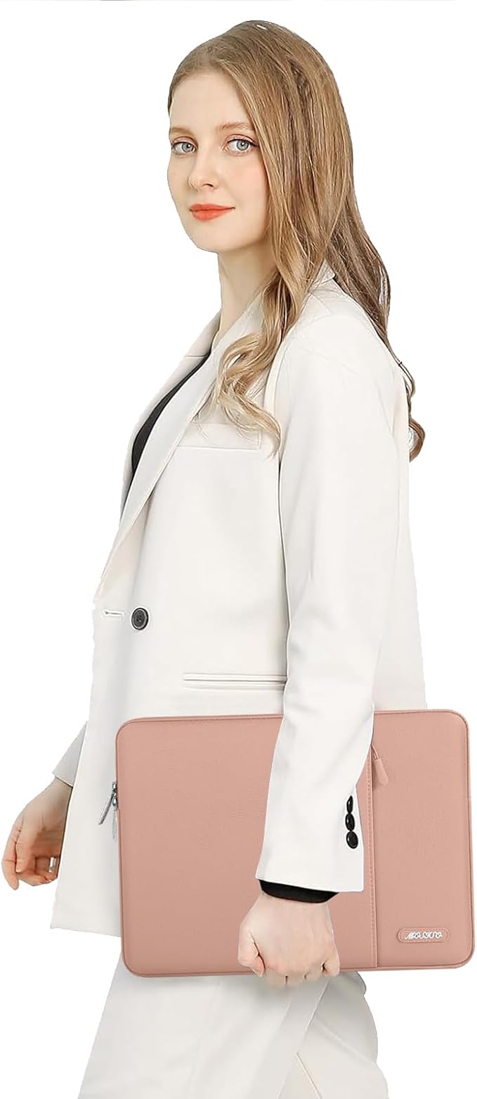 MOSISO Laptop Case 15 inch, 15 inch Laptop Sleeve Compatible with MacBook Air M5 A3448 M4 A3241 M3 A3114 M2 A2941 2026-2023, Dell XPS, Polyester Vertical Computer Sleeve Bag with Pocket, Salmon Pink