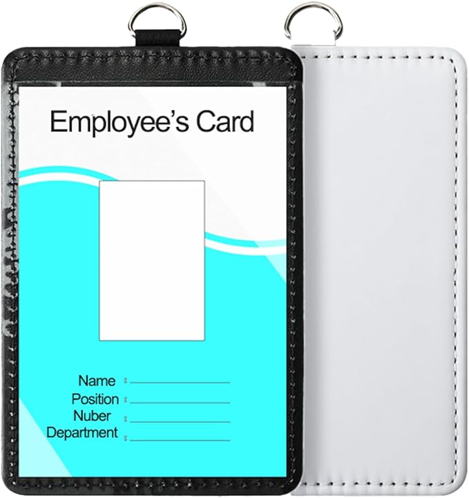 12 Pack Sublimation Blank PU Leather ID Badge Holder Bulk Heat Transfer Print ID Card Badges Name Tag Holders for DIY Office Employees (Vertical)