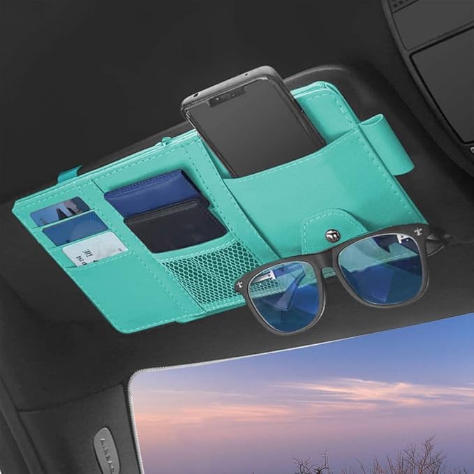 1 Pack Car Sun Visor Organizer, Sunglasses Holder for Car Sun Visor, Auto Interior Accessories Pocket Organizers Can Store for Sunglasses, Documents, Cards, Pen, Drivers License (Blue)