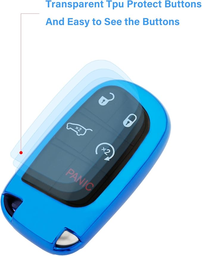 XIYANG TRADE for Jeep Key Fob Cover with Keychain,Soft TPU Key Case Shell Full Protection for Grand Cherokee Renegade Chrysler 200 300 Dodge RAM Durango Challenger Journey Dart Compass Charger(Blue)