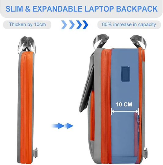 ZINZ Slim & Expandable Laptop Backpack 15.6 16 17 inch Travel Business Backpack Water-Resistant Daypack for Men and Women,Gray orange