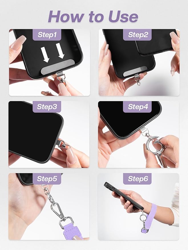 Tiostep Clip and Go Strap for Phone with Wallet Crossbody Phone Lanyard Adjustable and Detachable RFID Wristlet Wallet with ID Window and Zipper, Purple