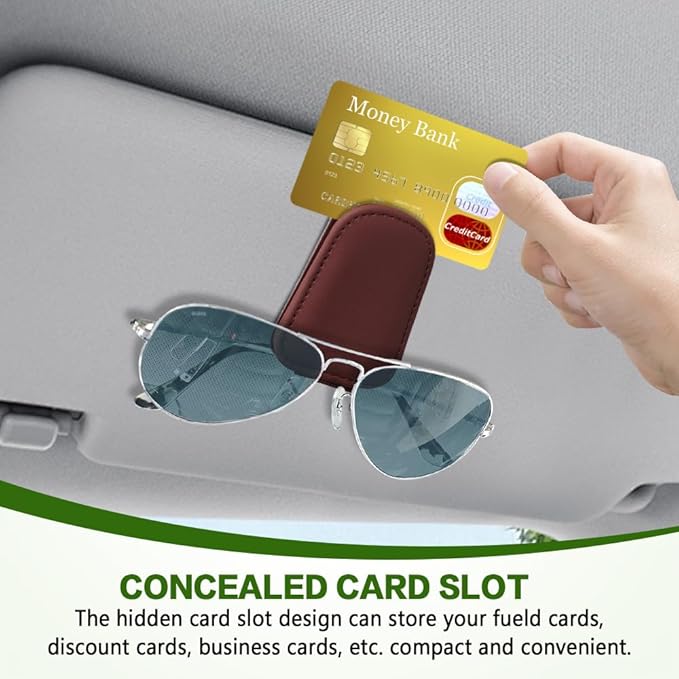 Sunglass Holder for Car, Sunglasses Clip for Car Visor, Magnetic Leather Vehicle Eyeglass Hanger Clip, Auto Ticket Card Glasses Organizer Clamp Accessories for SUV Sedan (Wine Red)