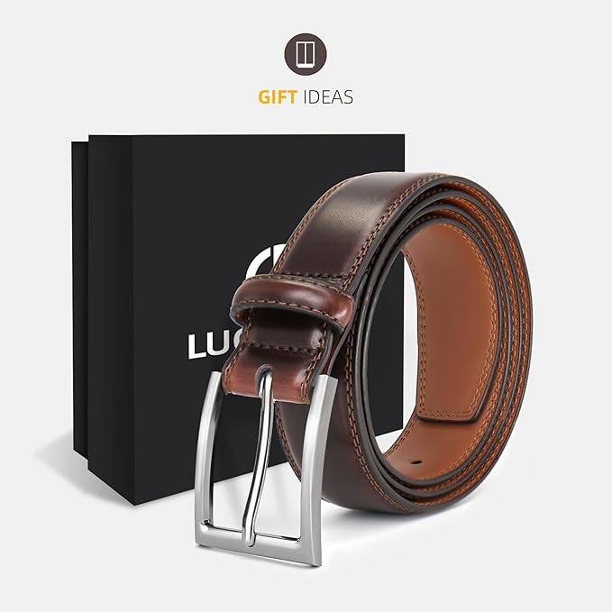 Mens Genuine Leather Dress Belt Classic Casual Belt with Single Prong Buckle for Jeans Pants Work and Business