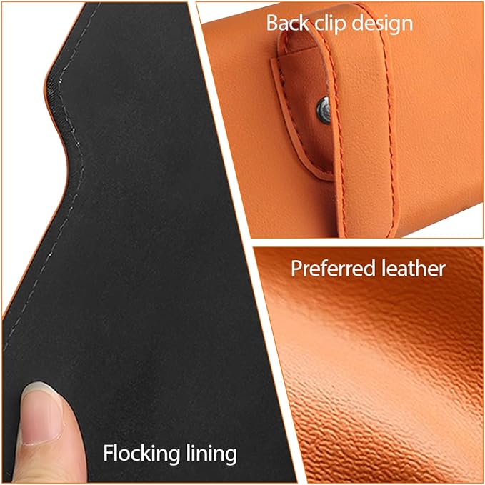 Zpana Sunglass Holder for Car Visor, Leather Auto Eyeglasses Sun Visor Organizer Case with Hidden Magnetic Closure, Auto Protective Glasses Storage Box, Universal for SUV RV Truck (Orange)