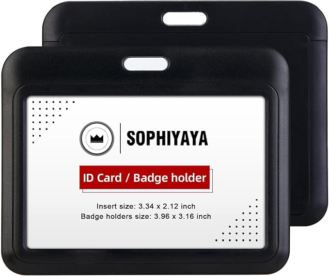 12 Pack Sliding Horizontal Badge Holder Hard Plastic Key Card Work Badge Sleeve for Office School Factory Teacher Student (Black)