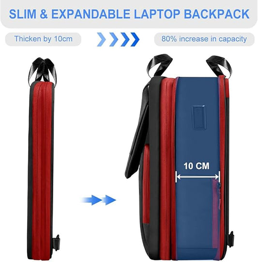 ZINZ Slim & Expandable Laptop Backpack 15.6 16 17 inch Travel Business Backpack Water-Resistant Daypack for Men and Women,Black red