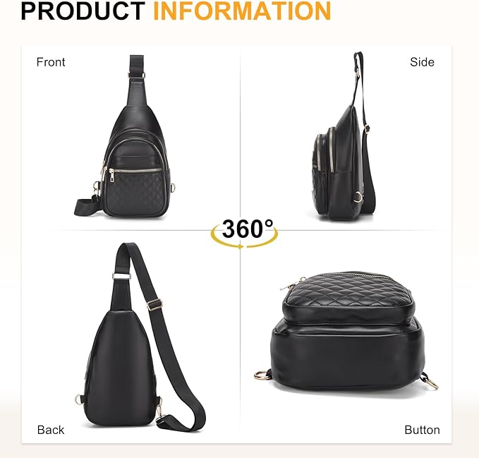 Crossbody Bags for Women Men,Leather Sling Bag Cross Body Backpack for Women, Casual Chest Bag Daypack for Travel Hiking,Black