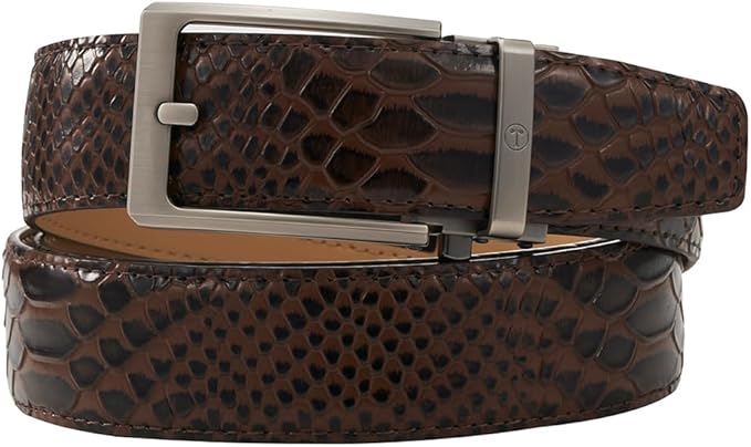 Tonywell Men's Ratchets Belt, Crocodile Embossed Texture, 1-3/8 Wide, Alligator Brown