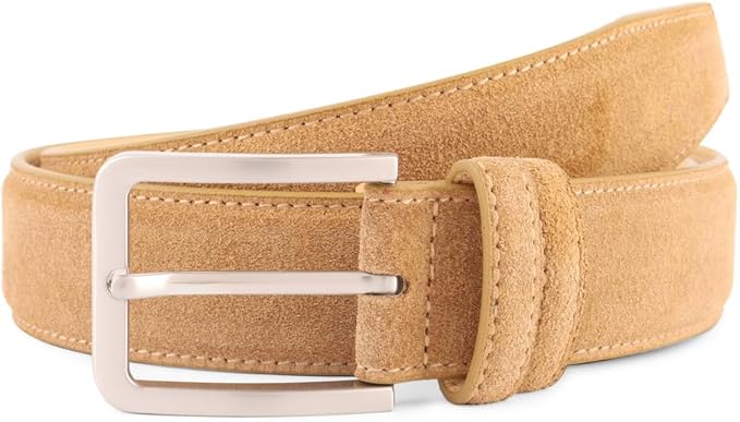 Men's Belt Casual Genuine Leather Suede Belts for Men 1 3/8" Wide Elegant Golf Dress Belt
