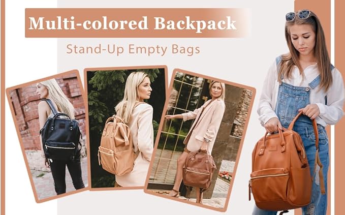 Kah&Kee Leather Laptop Backpack for Women, 14-15 Inch Professional Work Bag, Water-Resistant Vegan Leather Doctor Bag Backpack for Teacher, Nurse & Travel, Fits MacBook Air 15 (Brown,Medium)