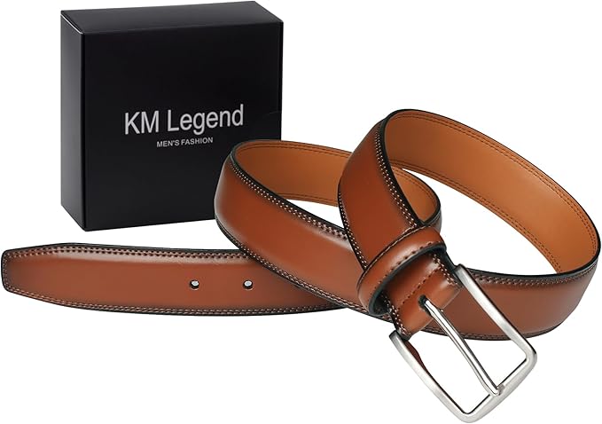 KM Legend Mens Leather Dress Belt for Work Business and Casual