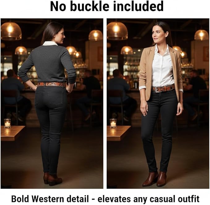 F&L CLASSIC Western Belt without buckle for men – Full Grain Leather Cowboy Belts for jeans - One Piece Leather strap belt