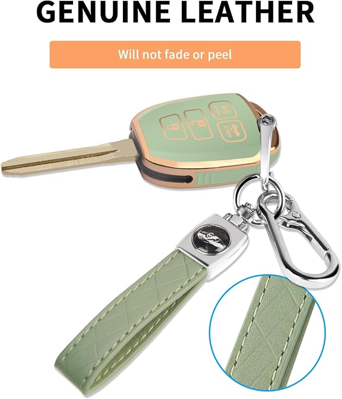 MILD EAST Key Fob Cover for Toyota with Metal Key Chain, Soft TPU Easy to Press Key Fob Shell Case for 2012-2019 Camry Corolla Rav4 Tacoma Highlander Avalon Venza, Green