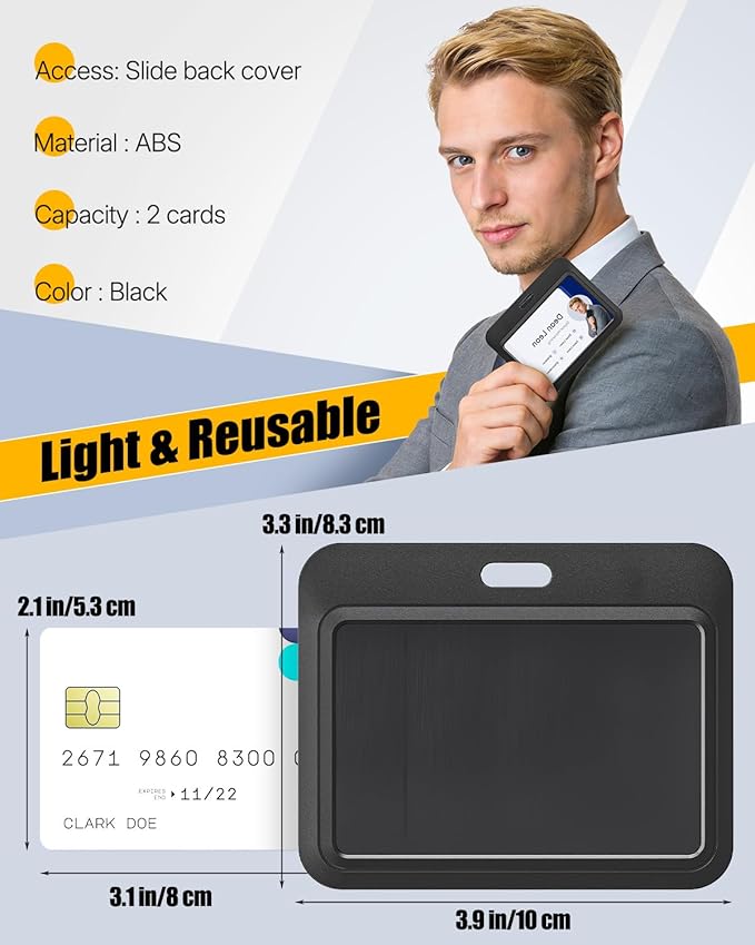 Uniclife 3 Pack Sliding ID Badge Holder Black Horizontal Hard Plastic Case with Clear Window Card Protector Pouch for Office School ID Credit Cards Proximity Key Cards Driver’s Licenses and Passes