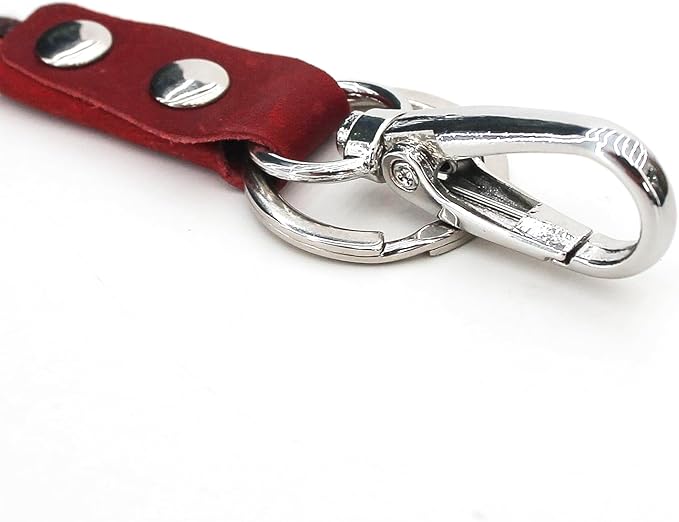 Badge Holder: Boshiho Cowhide Leather ID Badge Card Holder with 19" Neck Lanyard, Horizontal Style (Red)
