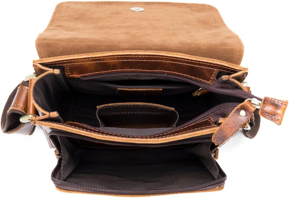 Genuine Leather Messenger Bags Mens Shoulder Crossbody purse Work Business Vintage lager Capacity