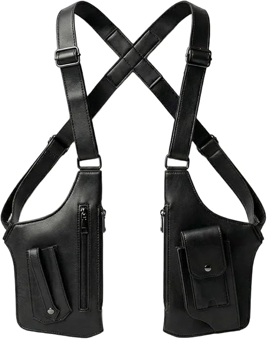 Double Shoulder Armpit Bag for Men Premium Vegan Leather Anti-Theft Underarm Bag, Adjustable Bag with Multiple Pockets Pouch