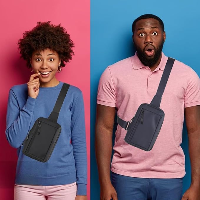 Sireck Crossbody Bag,Cross Body Fanny Packs for Men Women Trendy,Black Small Sling Phone Chest Bag for Workout Running