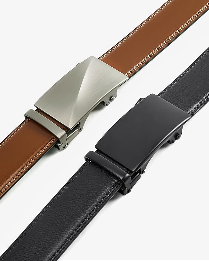 BOSTANTEN Ratchet Leather Belt For Men 2 Pack Dress and Casual with Adjustable Buckle, Trim to Fit